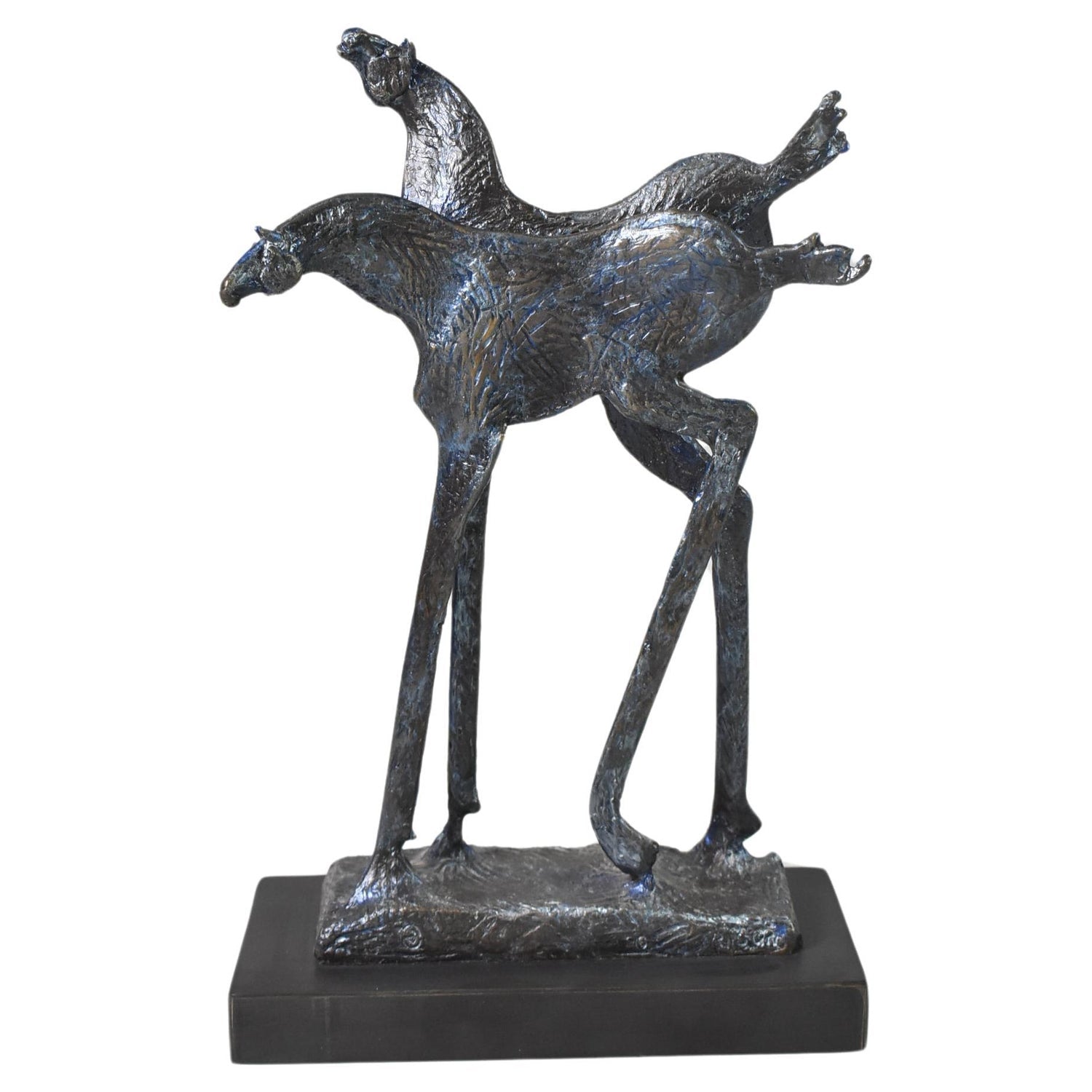 Polish Modernist Prancing Horses Bronze Expressionist Art Sculpture