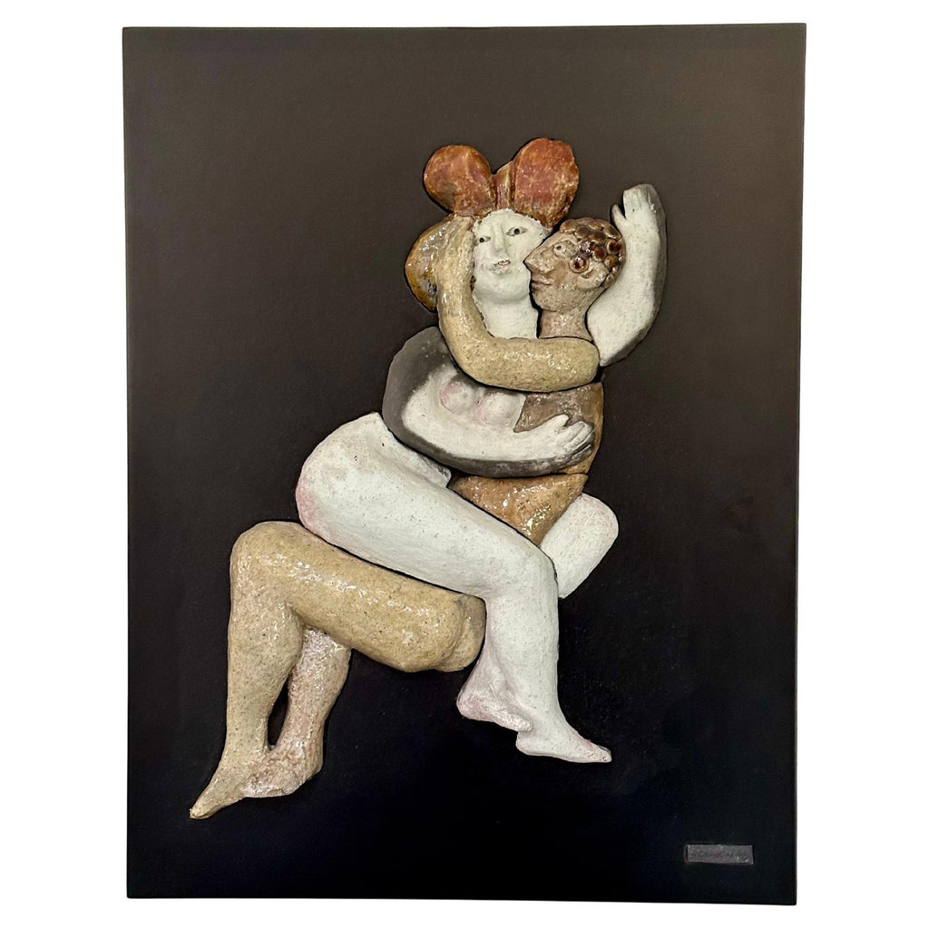 Glazed Ceramic Sculpture Plaque WPA Artist NYC Frank Kleinholz Couple of Lovers