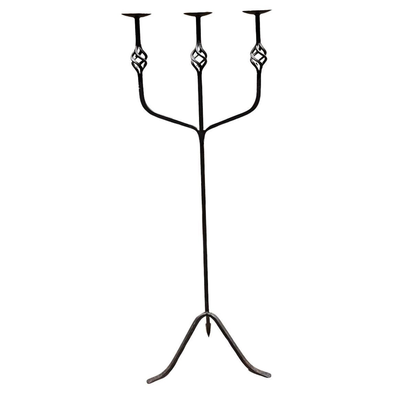 Brutalist Hand Forged Iron Sculpture Candelabra Candle Stick Israeli Art Palombo