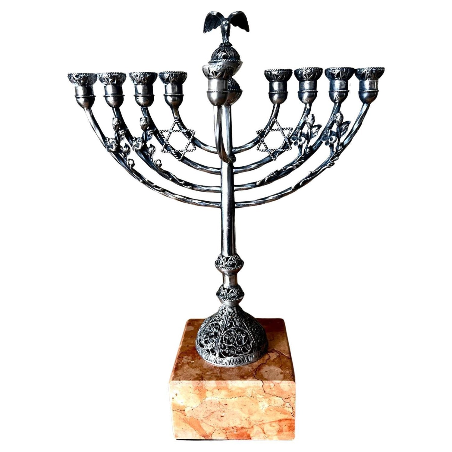 Artist Designed Signed Judaica Israeli Menorah Candelabra Sculpture Silver Plate