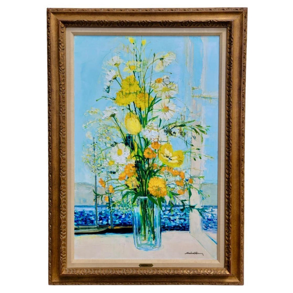 Whimsical Naive Mediterranean Seaside Interior Folk Art Oil Painting Fanch Ledan