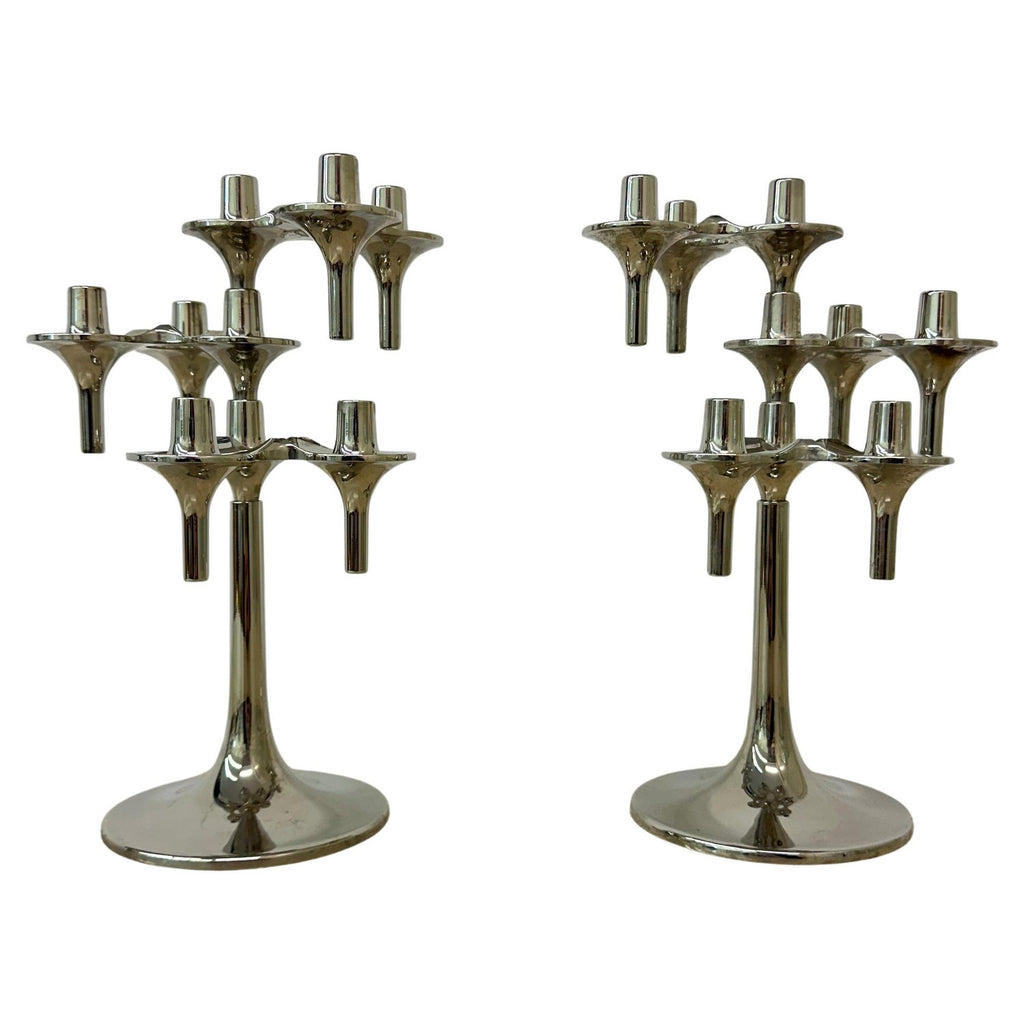 Mid Century Mod Judaica Chrome Eiffel Tower Star of David Candle Holders France