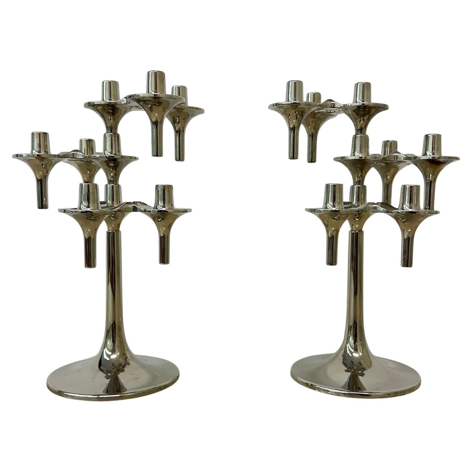 Mid Century Mod Judaica Chrome Eiffel Tower Star of David Candle Holders France