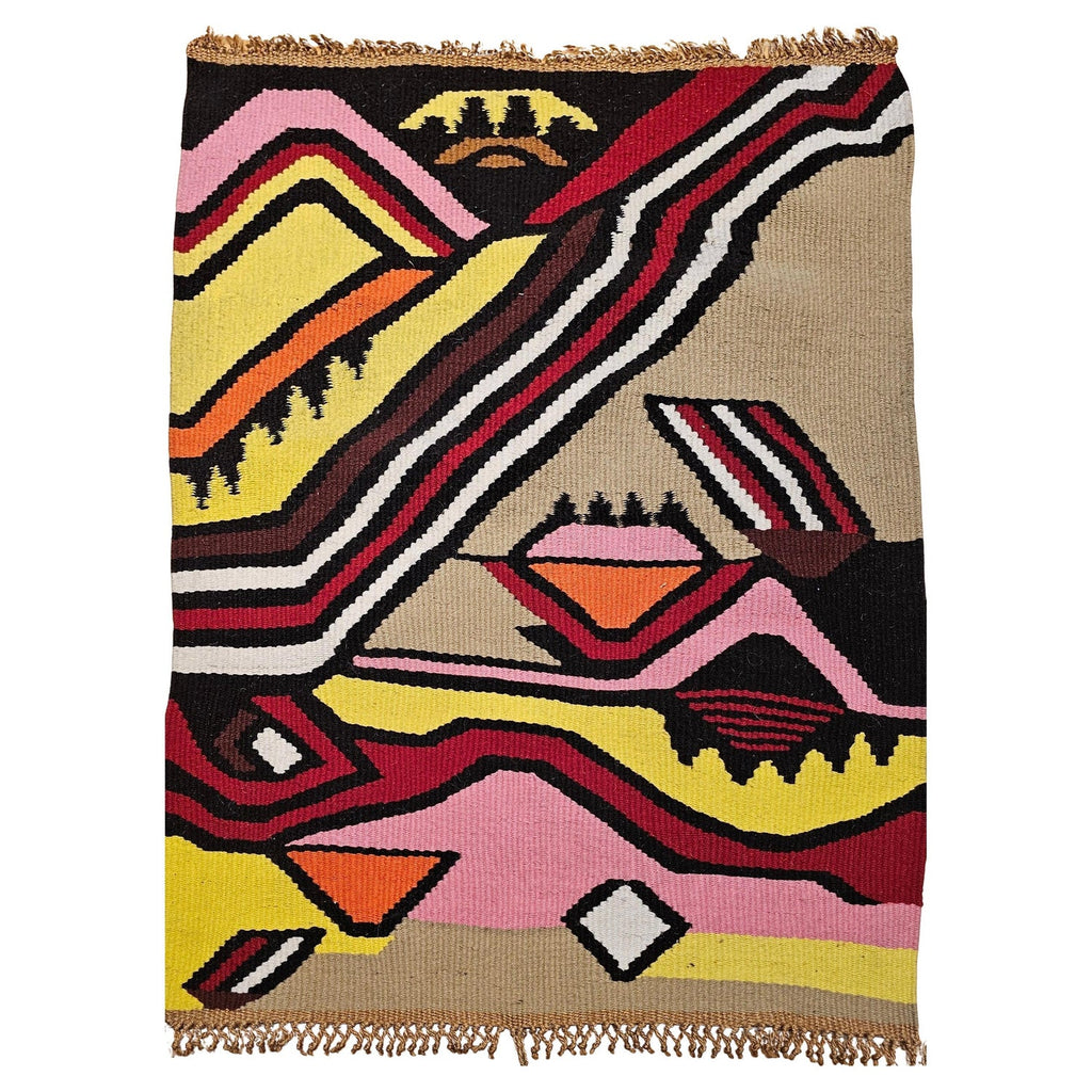 Vintage Handwoven Tapestry Wool Folk Art Rug Weaving Pillow or Wall Hanging