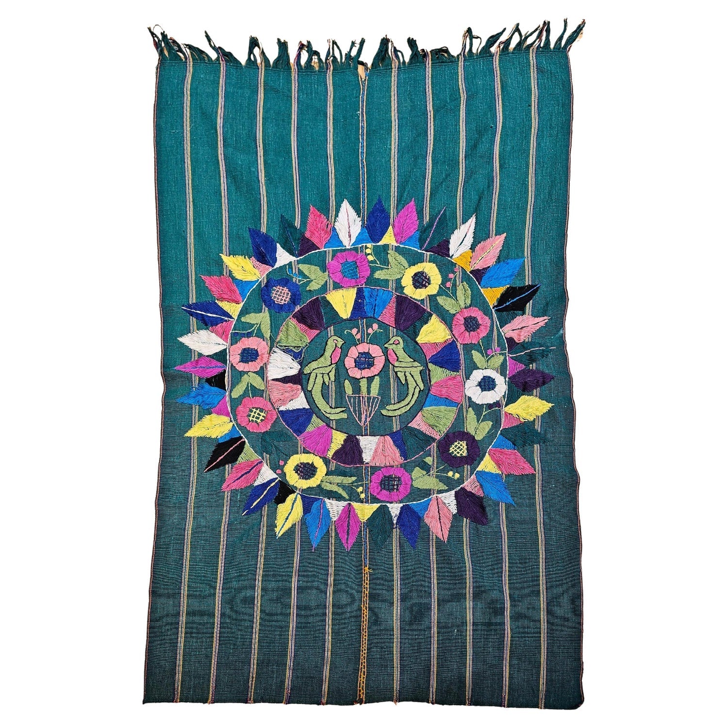 Vintage Handwoven Tapestry Wool Folk Art Rug Weaving Pillow or Wall Hanging