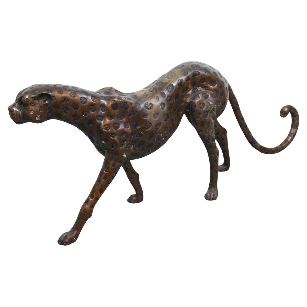 Polish Modernist Man Leaping Leopard Bronze Expressionist Art Sculpture
