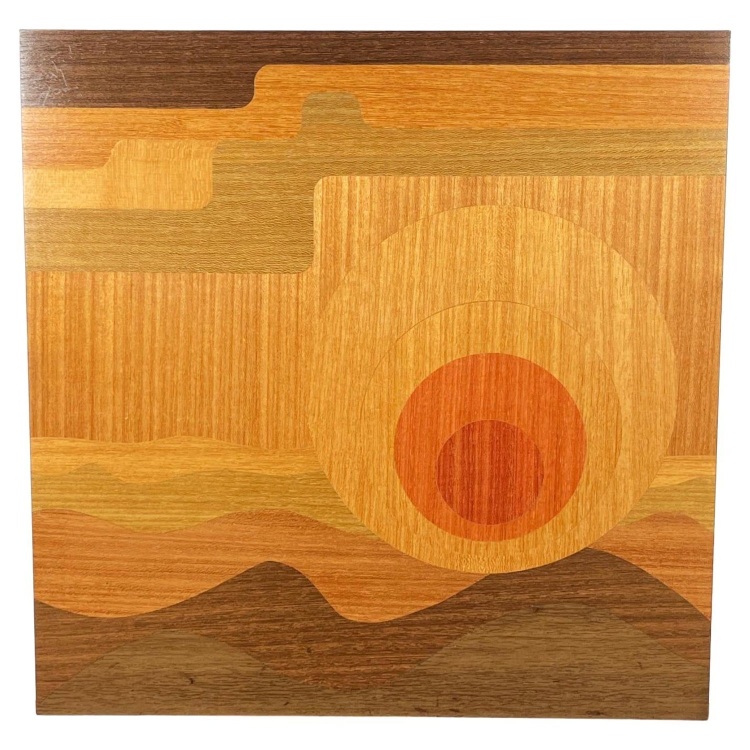1970s  Large Wood, Copper Inlay Sculpture Wall Relief Tropical Flowers Motif
