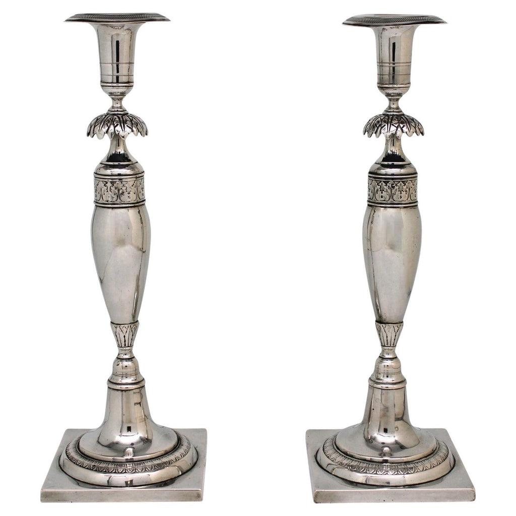 Rare 19th C. Antique Silver Judaica Shabbat Candlesticks Polish Russian, Szekman