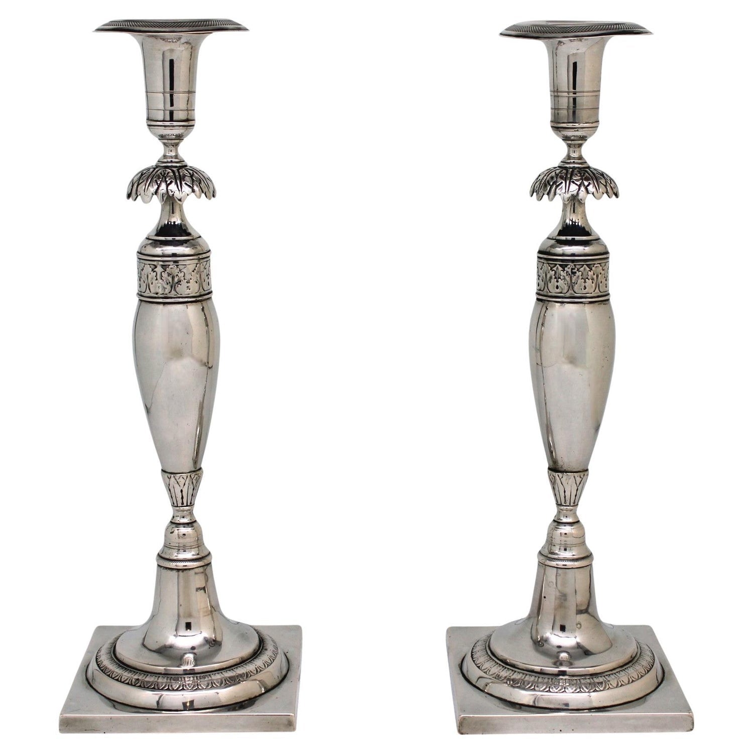 Rare 19th C. Antique Silver Judaica Shabbat Candlesticks Polish Russian, Szekman