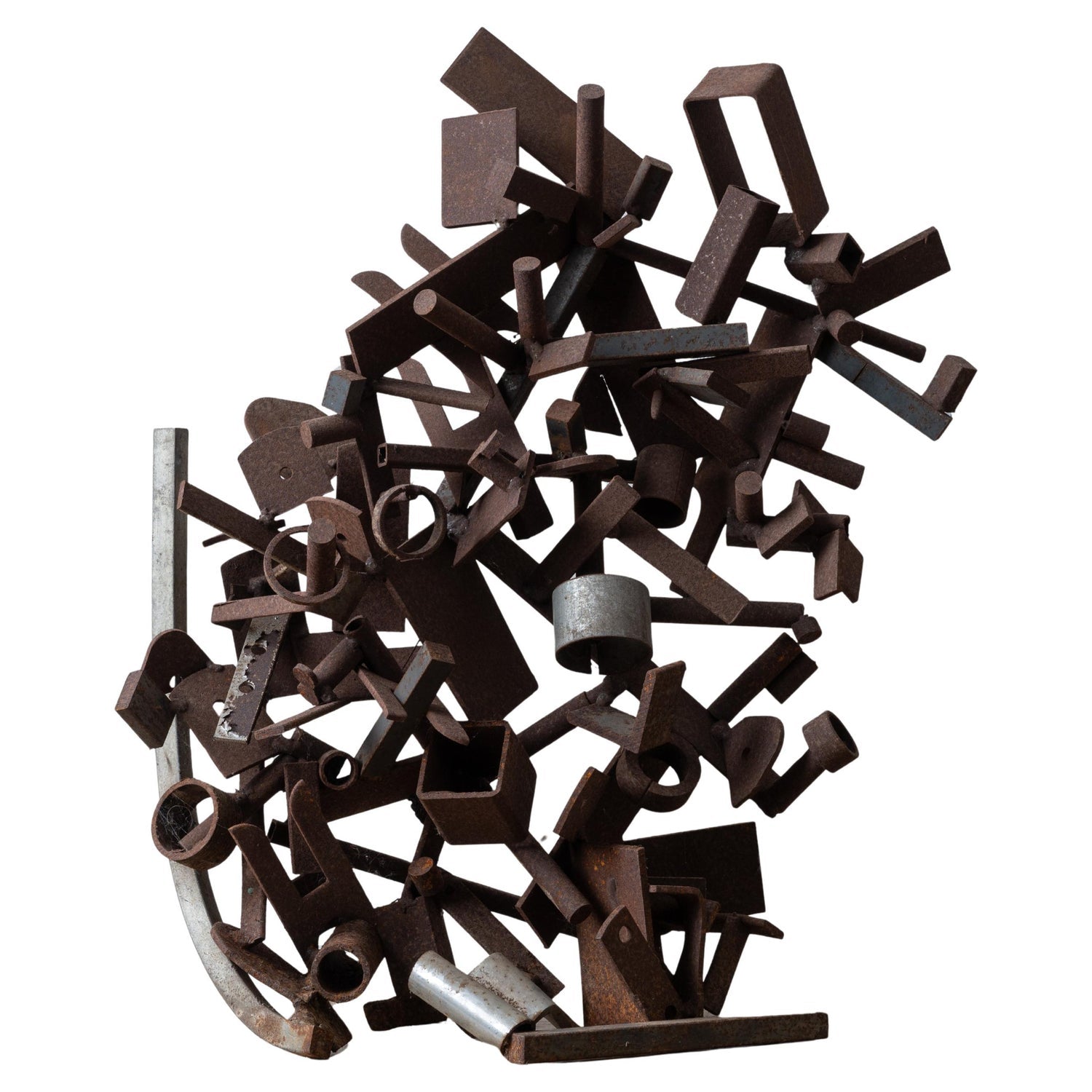 Abstract Expressionist Patinated Metal Assemblage Sculpture Steel, Nuts, Bolts