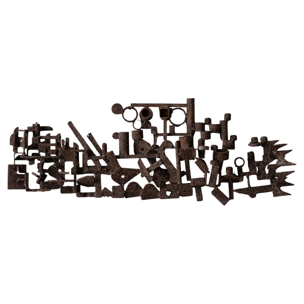 Abstract Expressionist Patinated Metal Assemblage Sculpture Steel, Nuts, Bolts