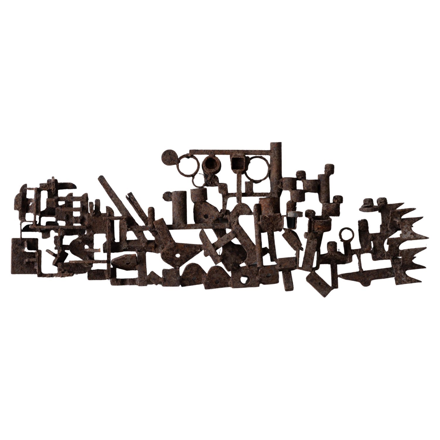 Abstract Expressionist Patinated Metal Assemblage Sculpture Steel, Nuts, Bolts