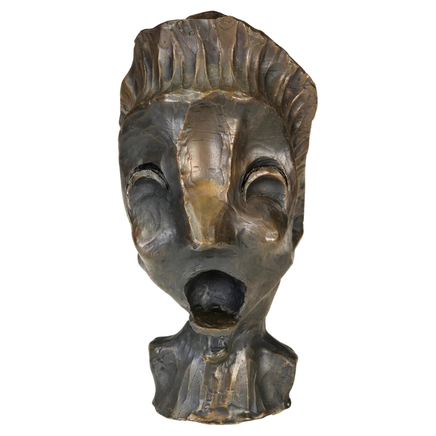Rare Cast Painted Bronze Head Sculpture British Realist Sculptor John Davies