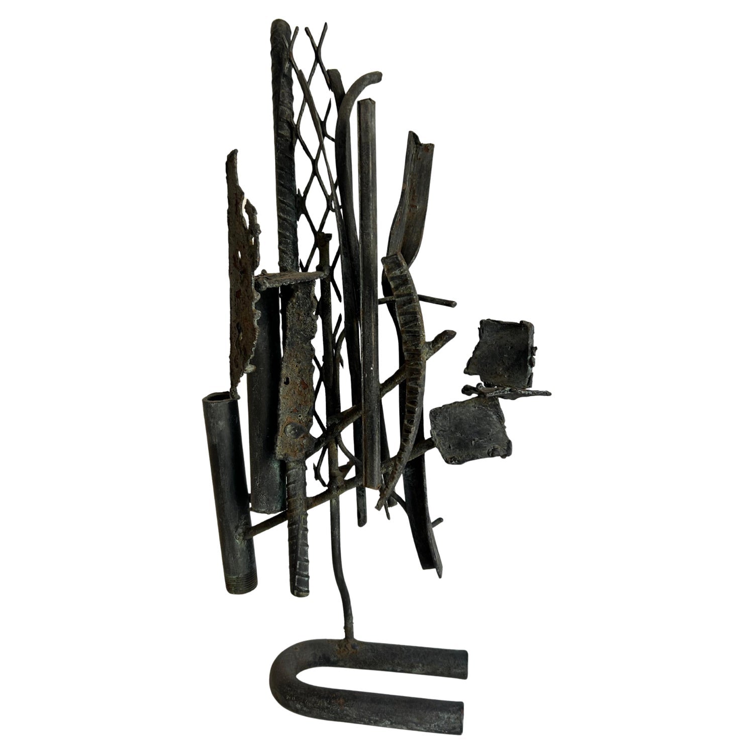 Abstract Expressionist Patinated Metal Assemblage Sculpture Steel, Nuts, Bolts