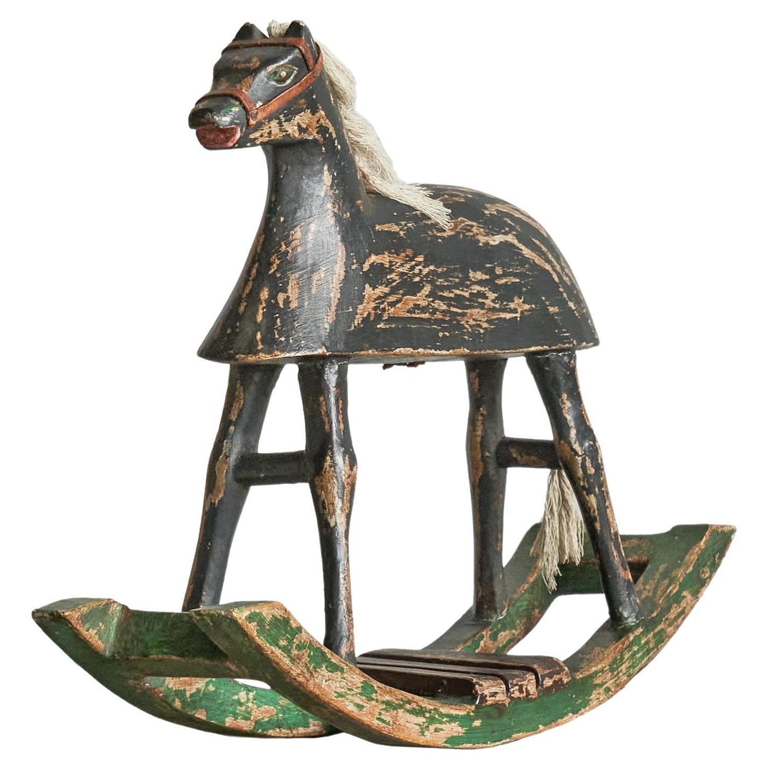 Vintage Huge German Folk Art Wood Sculpture Rocking Horse Erzgebirge Reiterlein