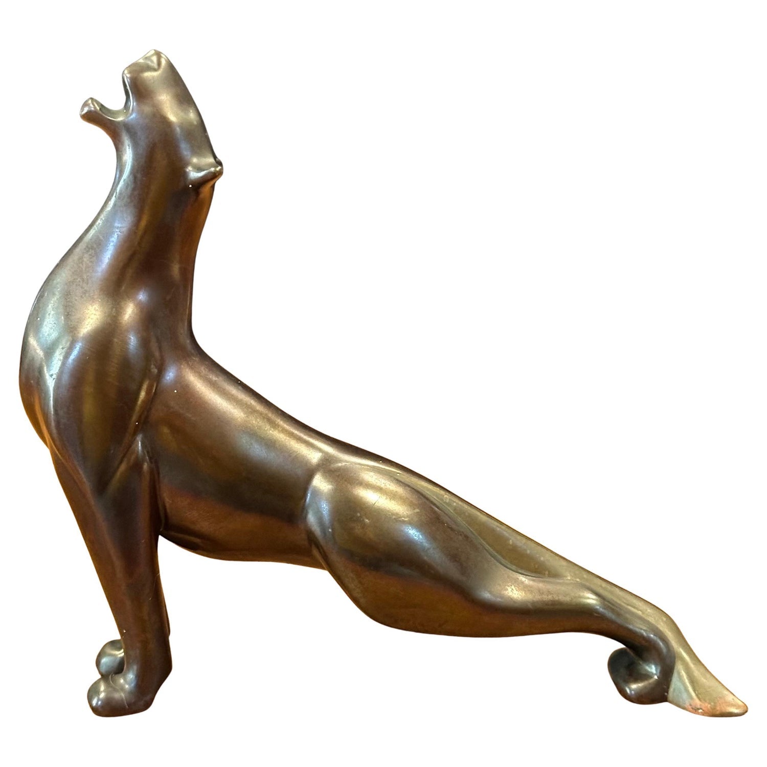 Polish Modernist Man Lioness Bronze Expressionist Lion Art Sculpture