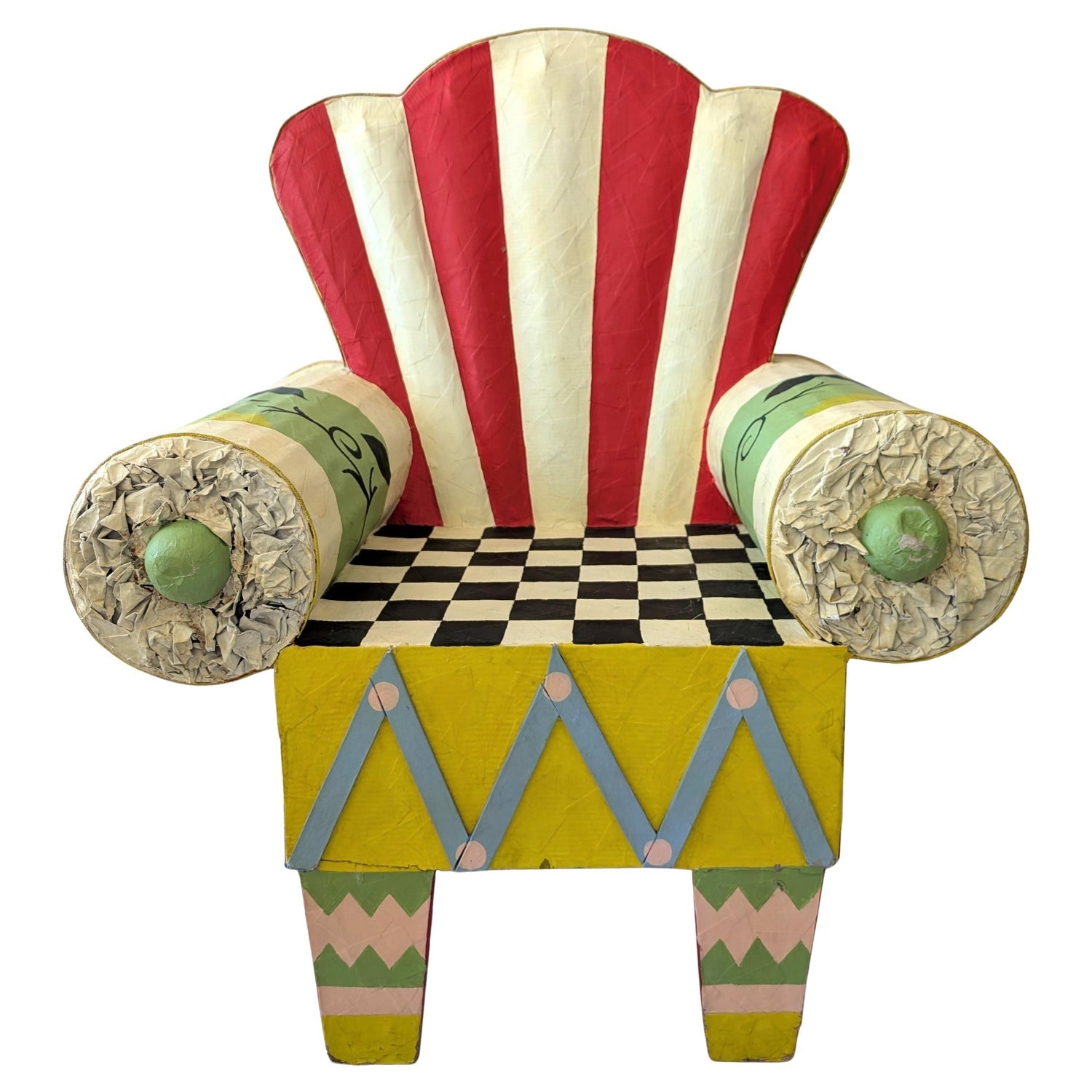 Pop Art Painting Carved Wall Sculpture Amanda Watt Thatched Chair Vibrant Color
