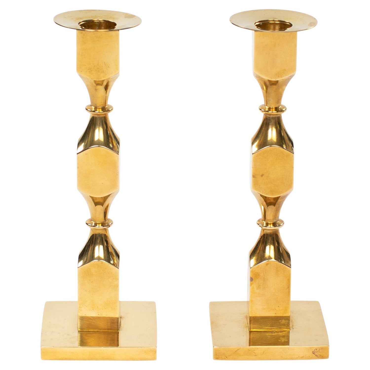 French Gilt Gold Sculpture Sputnik Space Age Post Modern Pair Candlesticks