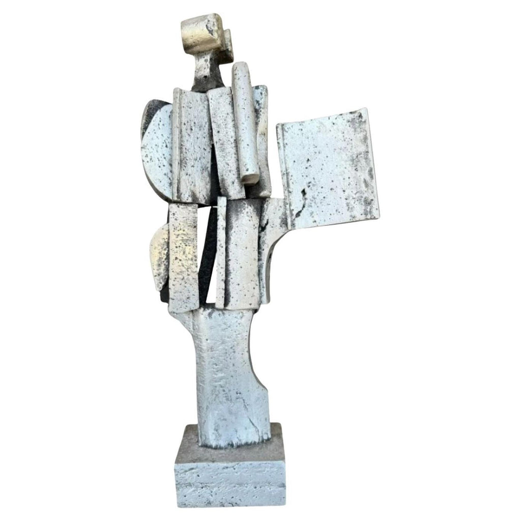 Mod Brutalist Abstract Metal & Painting Heavy Sculpture Bust George Nama
