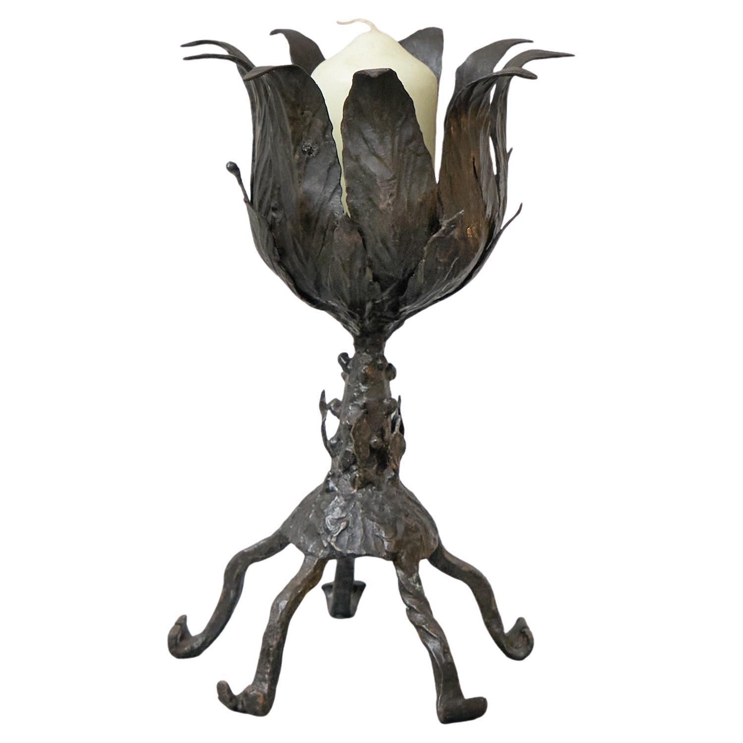 Brutalist Hand Forged Iron Sculpture Candelabra Candle Stick Israeli Art Palombo