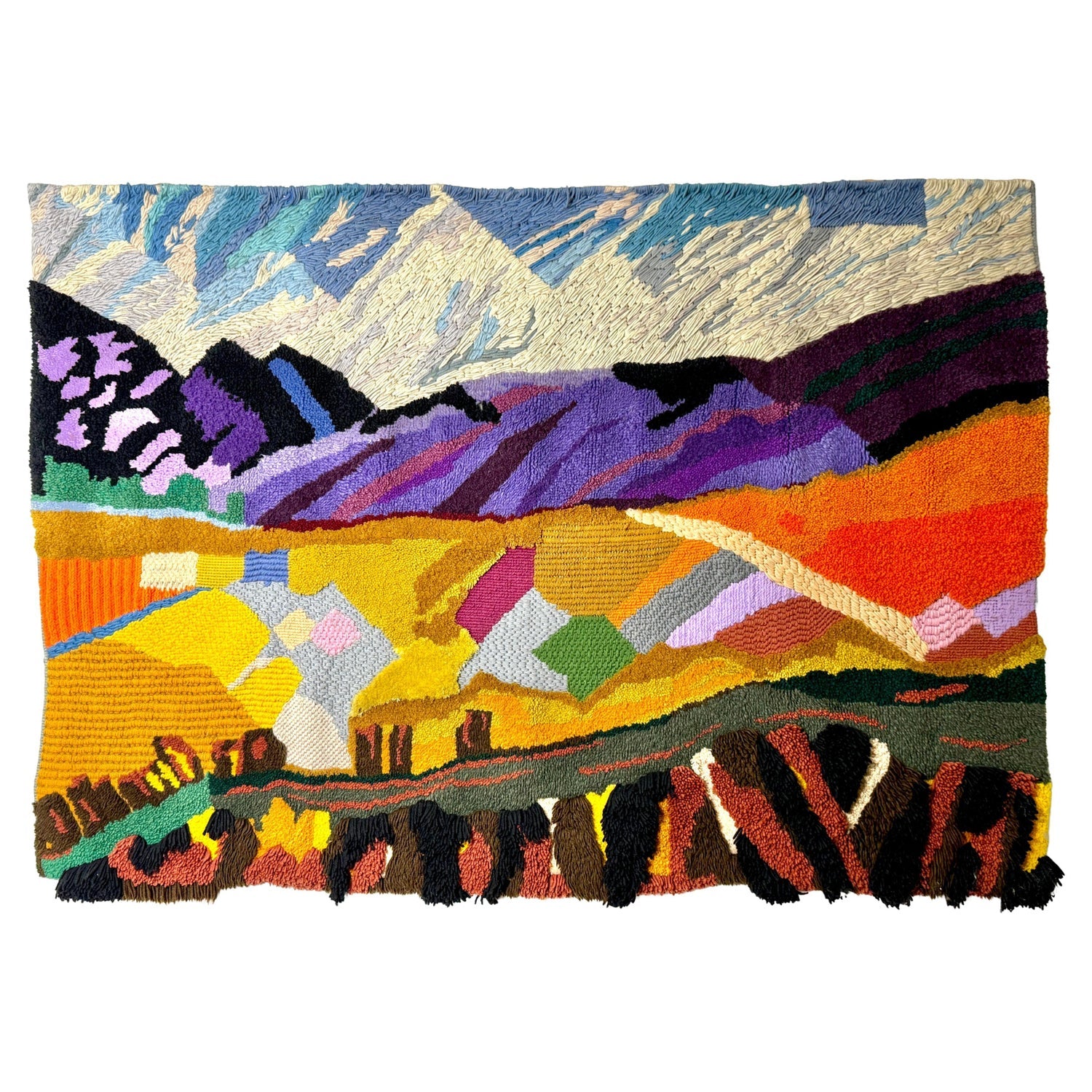 Fiber Art Collage Israeli Modernist Vibrant Colorful Tapestry Wall Hanging Rug