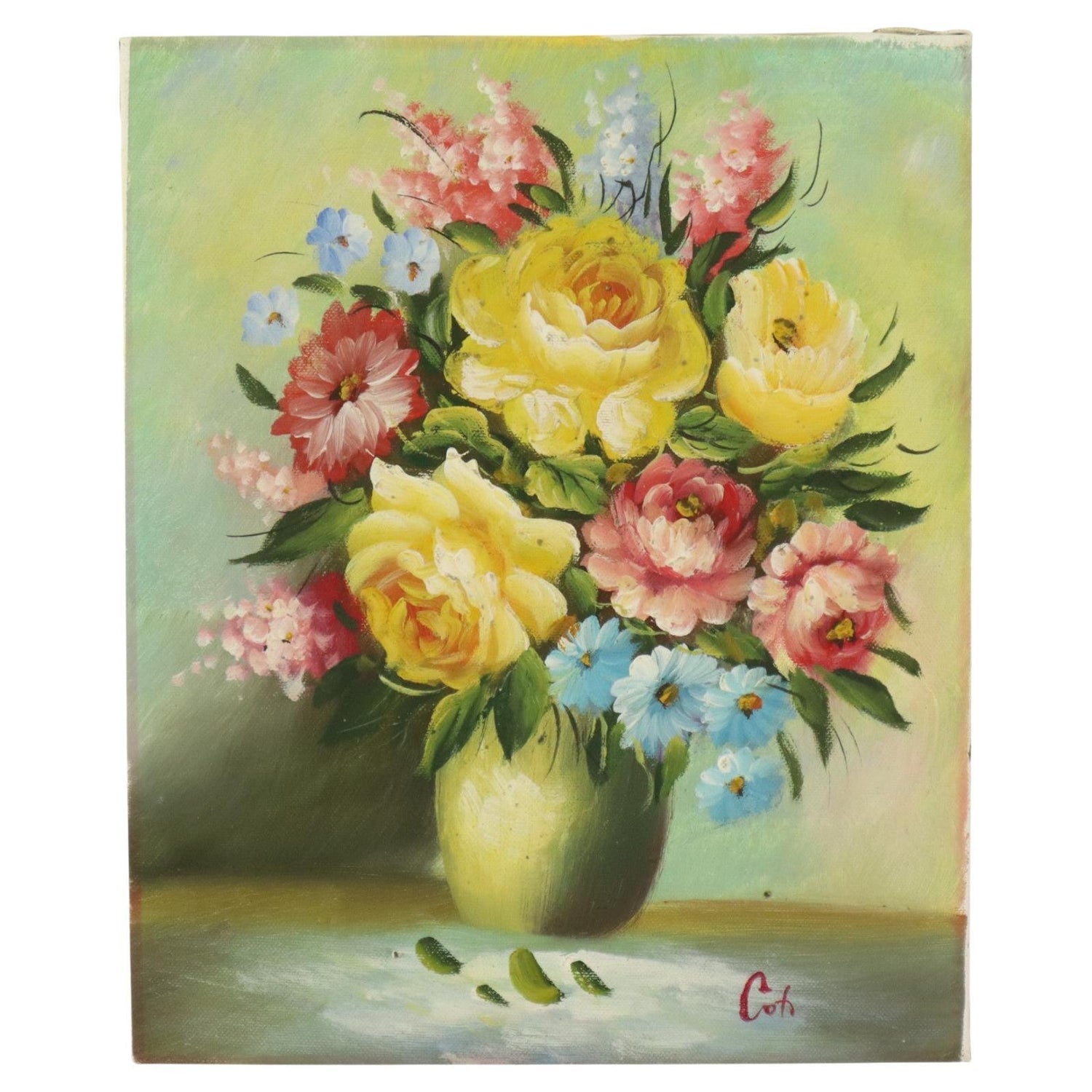 French Surrealism Oil Painting Pierre Henry Surrealist Color Flowers in Vase