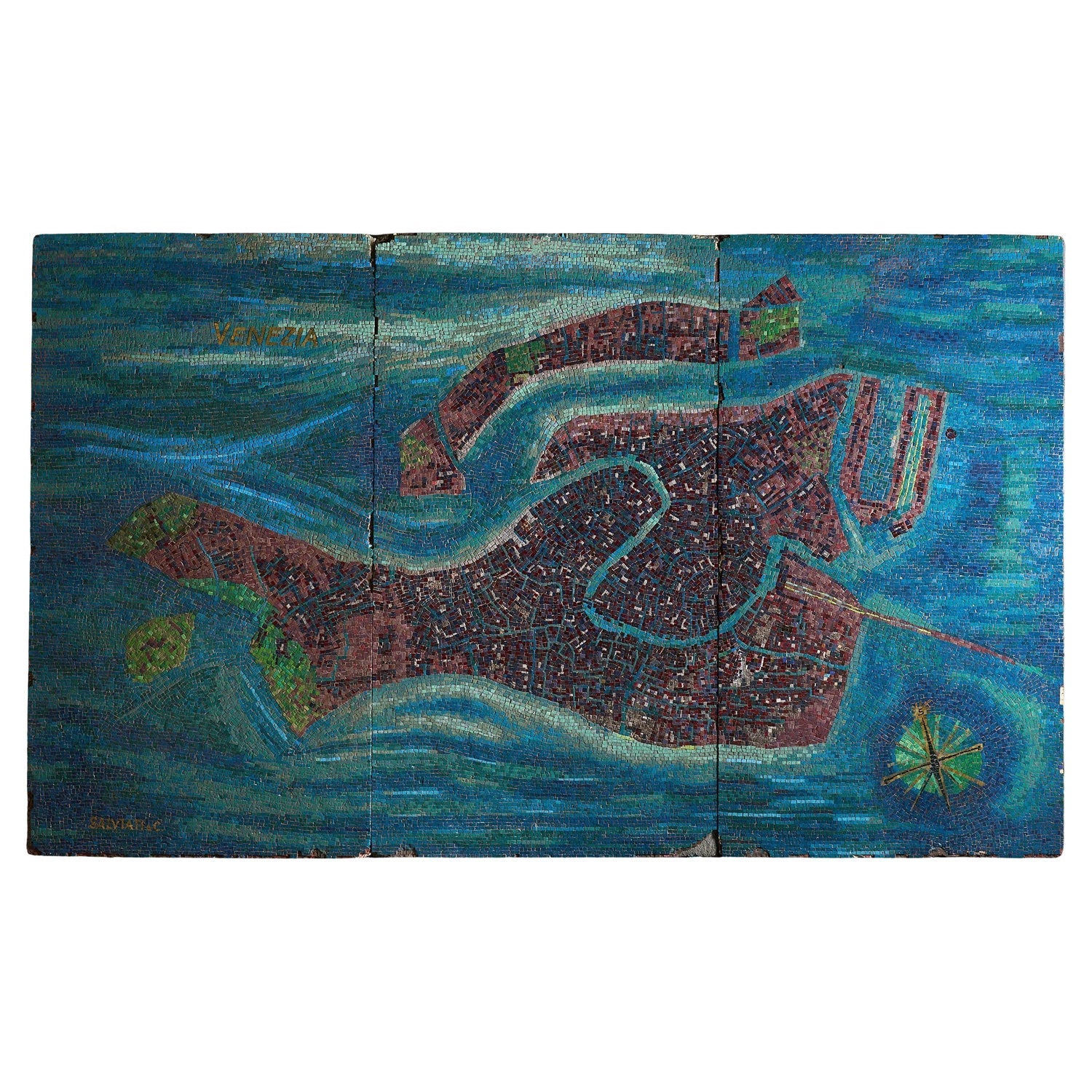Large American Folk Art Masterpiece Glass Mosaic Sculpture Painting Wall Hanging