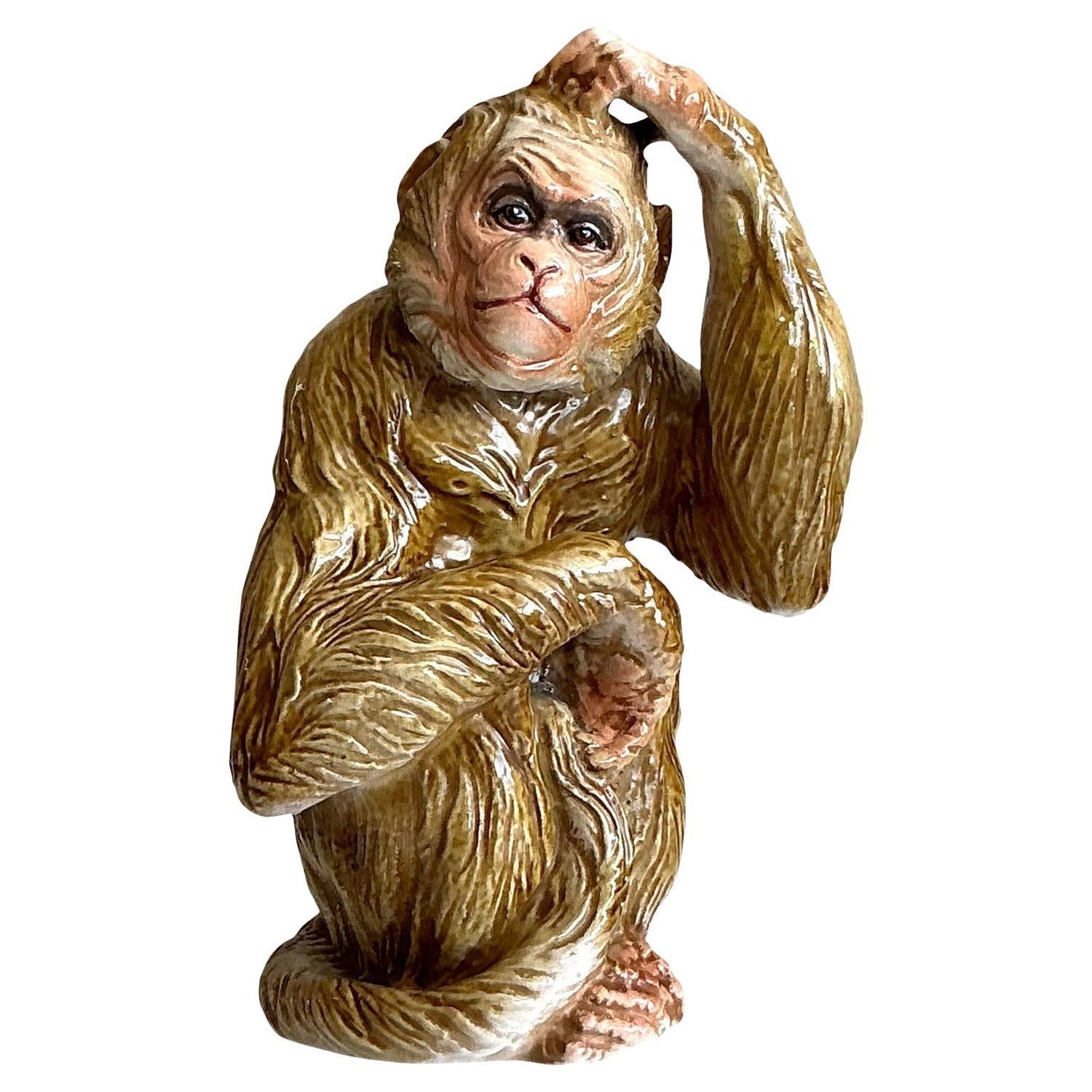 Monkey Head Natural Sisal Fiber Clay Sculpture Chimpanzee Anne Andersson Art