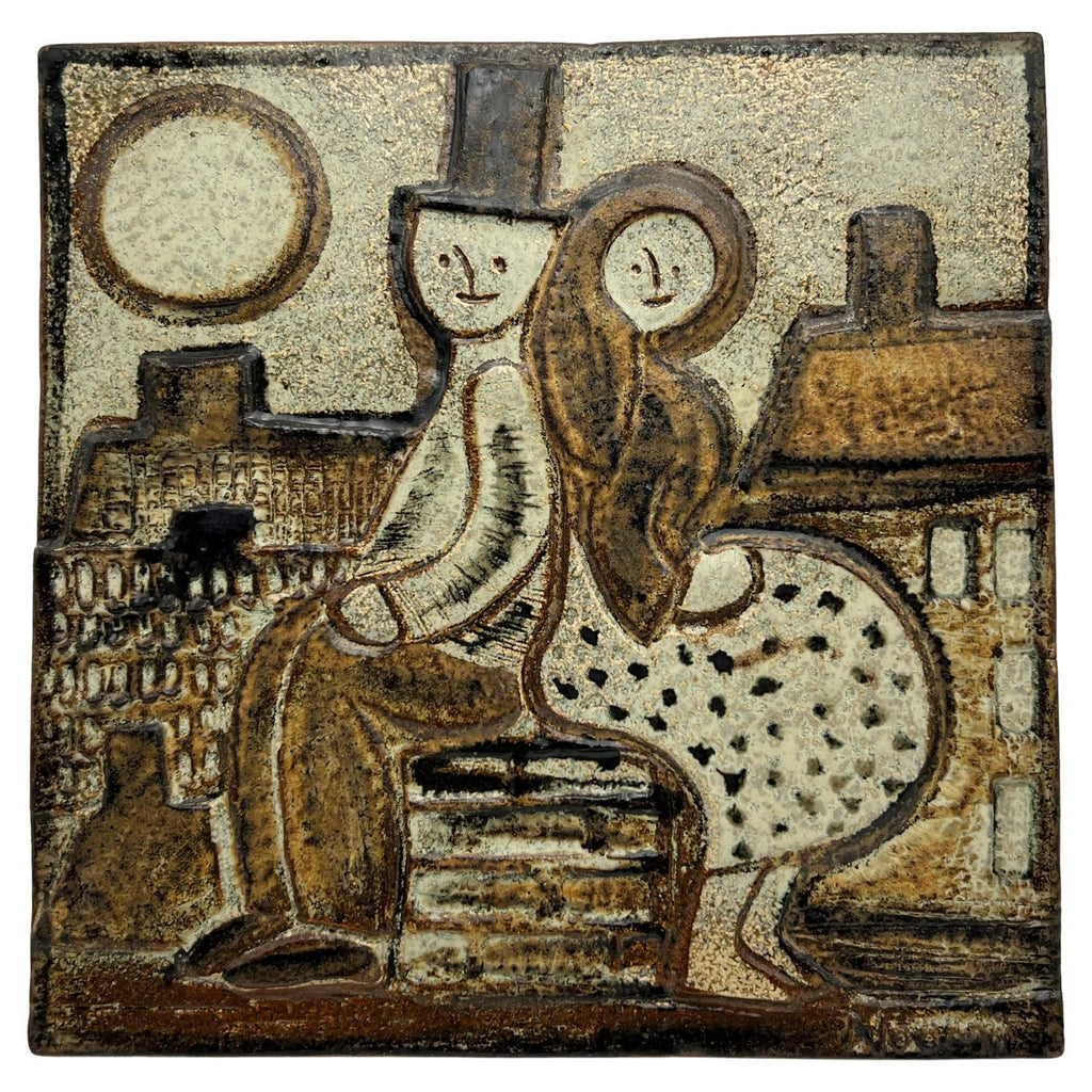 Glazed Ceramic Sculpture Plaque WPA Artist NYC Frank Kleinholz Couple of Lovers