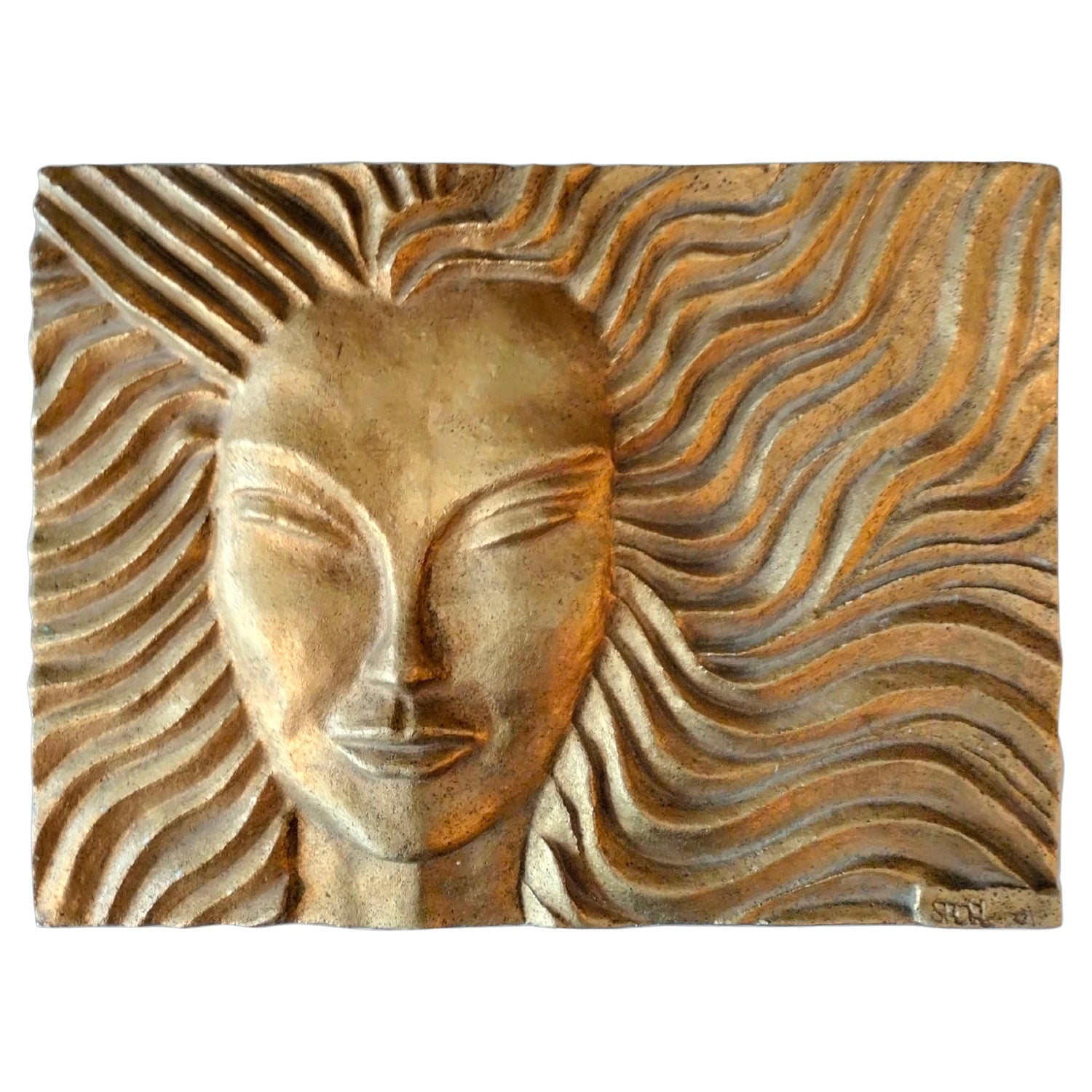 Latin American Master Abigail Varela Sculpture Relief Plaque Woman with Heart