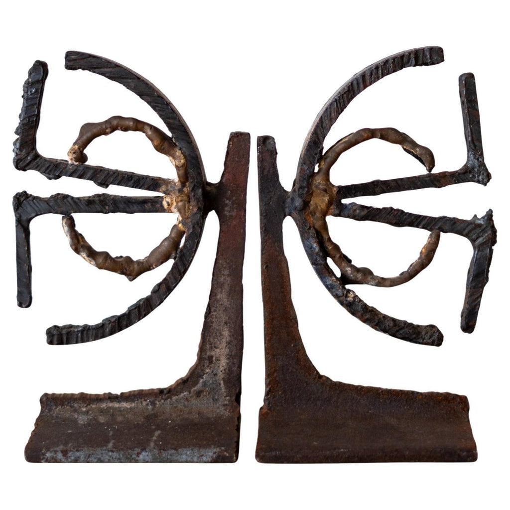 Modernist Brutalist Hand Forged Iron Bookends Sculpture Israeli David Palombo