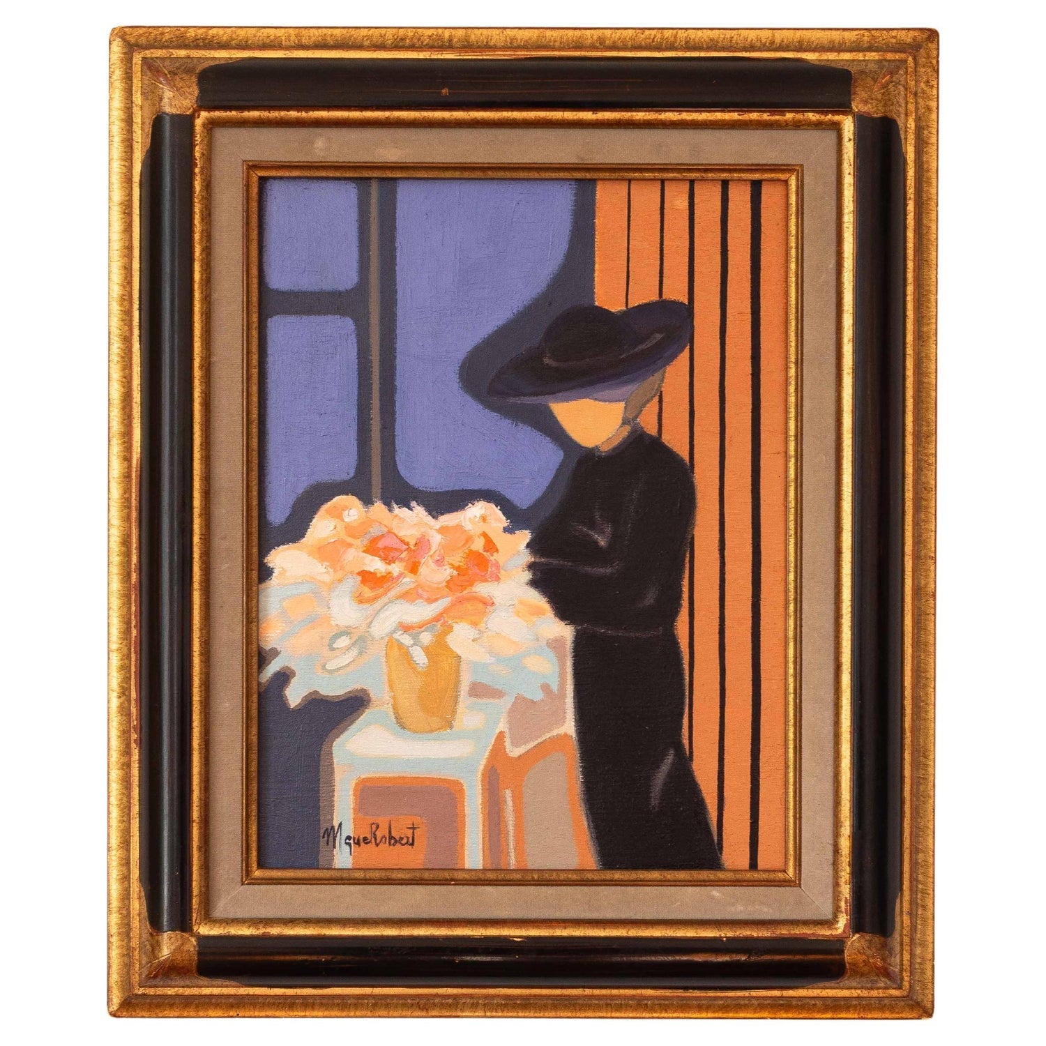 Modernist SUNDAY MORNING HARVEST Woman with Flowers Oil Painting