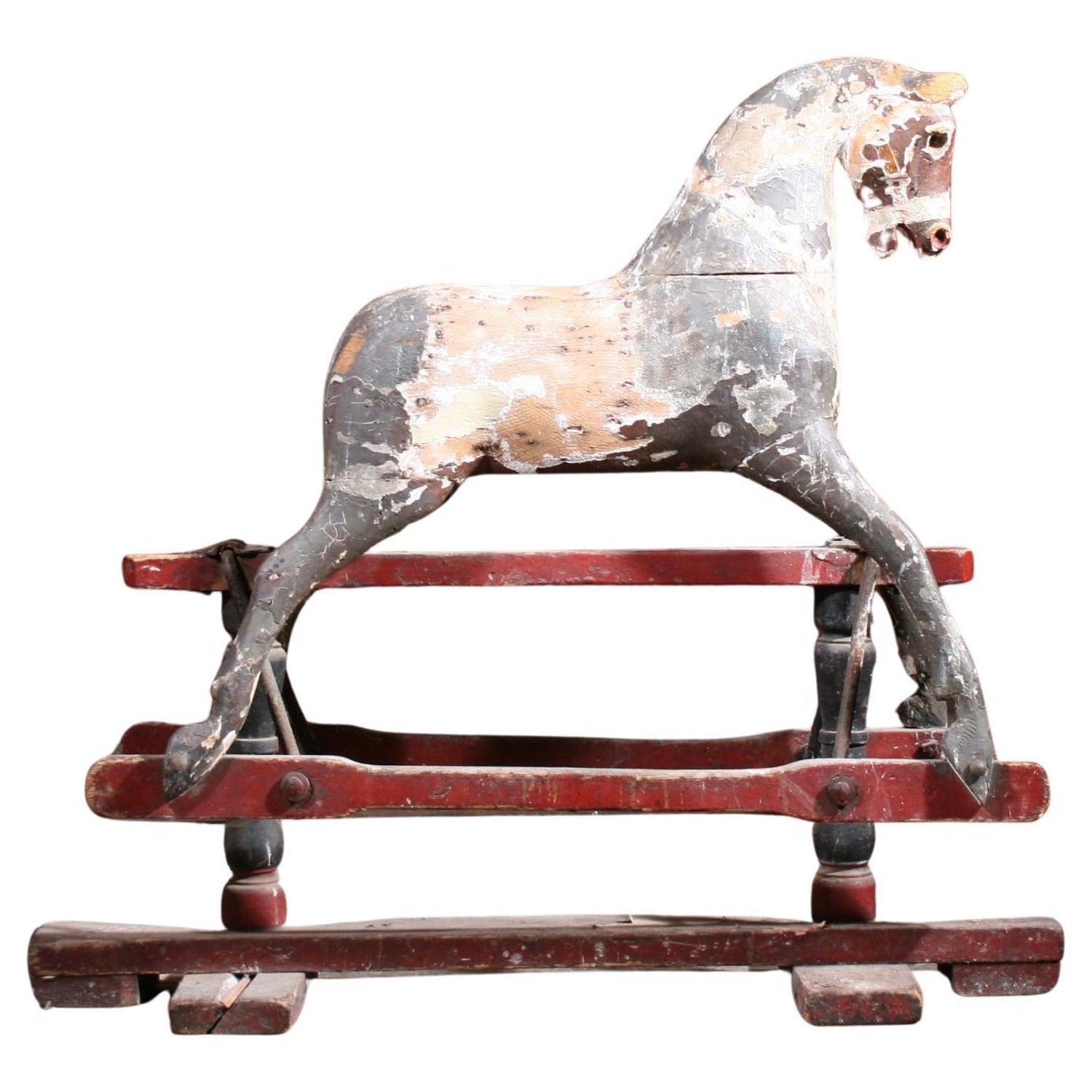 Vintage Huge German Folk Art Wood Sculpture Rocking Horse Erzgebirge Reiterlein