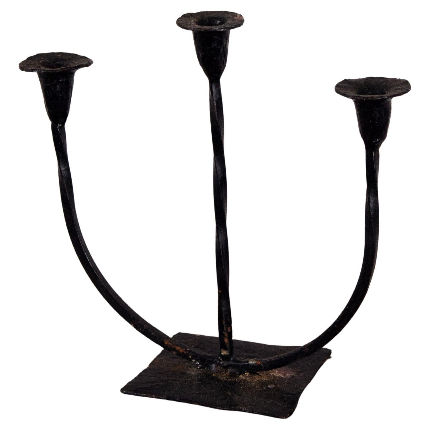 Brutalist Hand Forged Iron Sculpture Candelabra Candle Stick Israeli Art Palombo