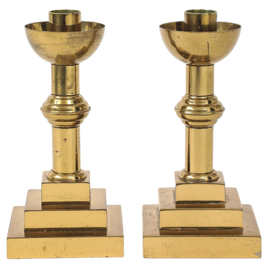 French Gilt Gold Sculpture Sputnik Space Age Post Modern Pair Candlesticks