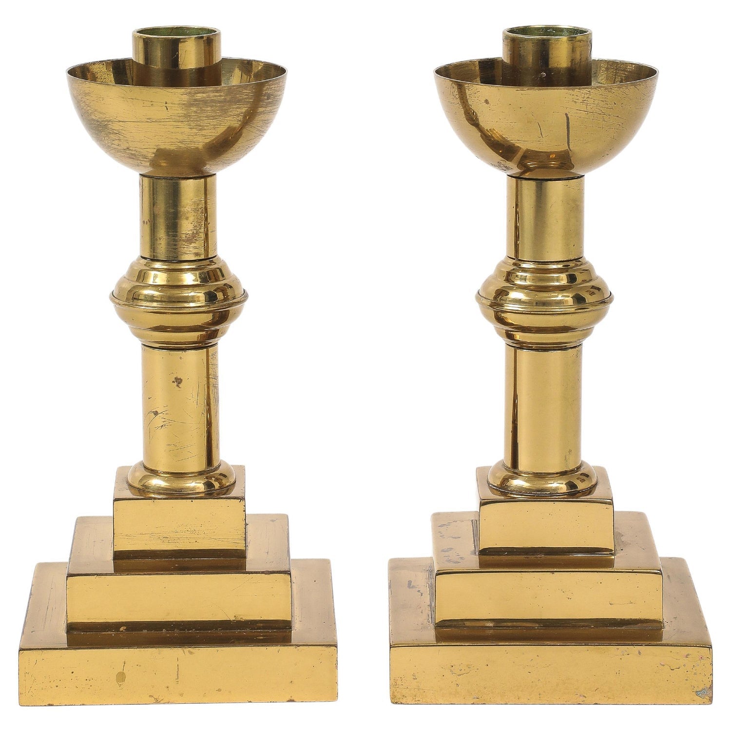 French Gilt Gold Sculpture Sputnik Space Age Post Modern Pair Candlesticks