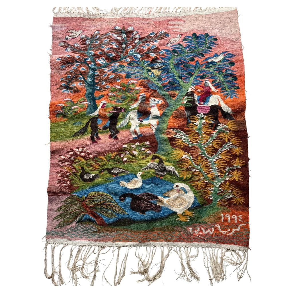 Israeli Hand Woven Colorful Wool Tapestry Weaving Menashe Kadishman Sheep Head