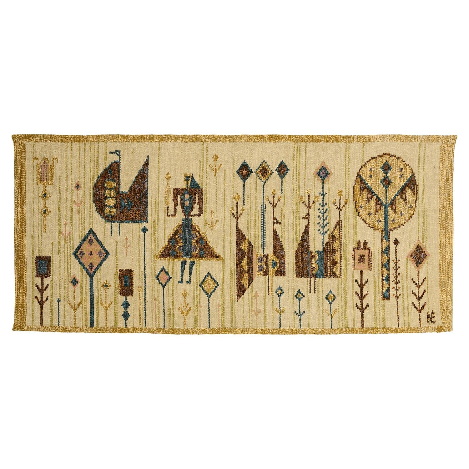 Naive European French Folk Art Jovan Lazar Obican Tapestry Wall Hanging Weaving