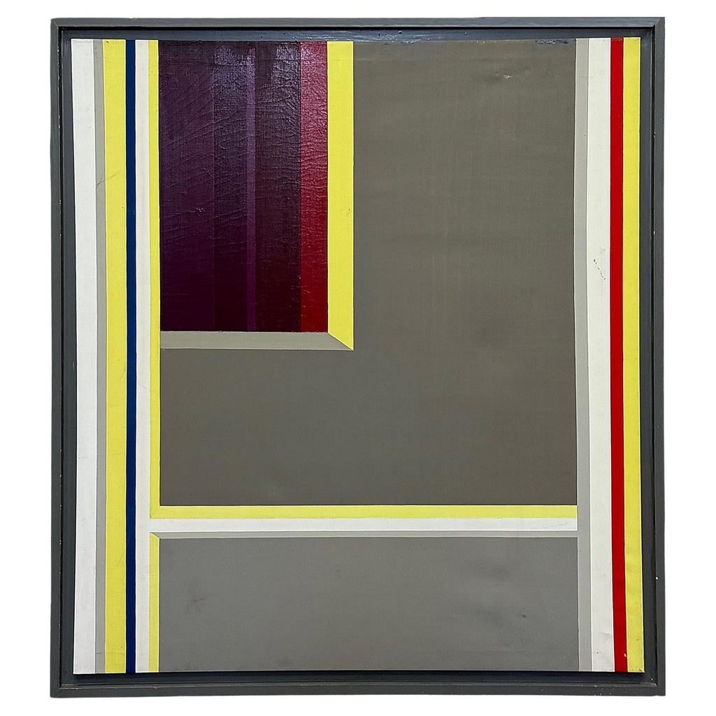 Large Modern Abstract Cast Stencil Painting Paul Maxwell Mod Constructivist Neon