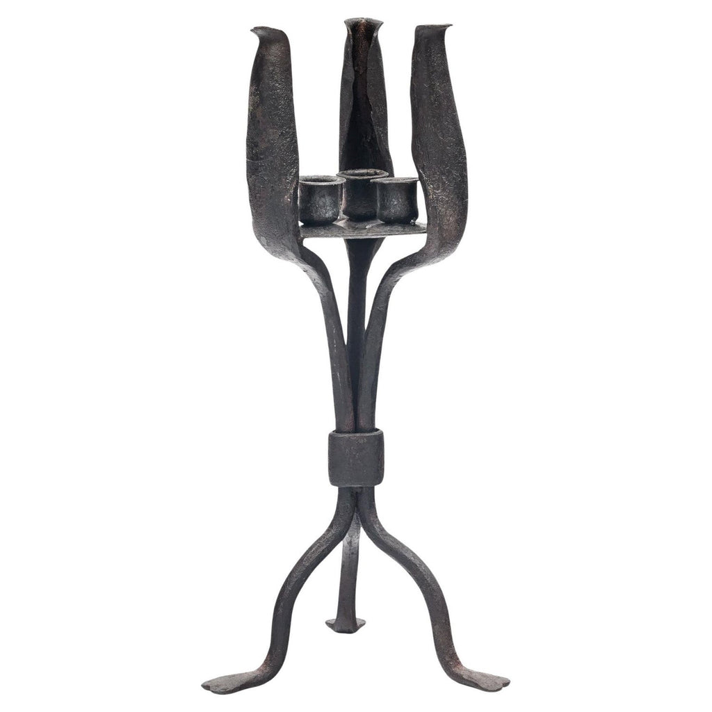 Brutalist Hand Forged Iron Sculpture Candelabra Candle Stick Israeli Art Palombo