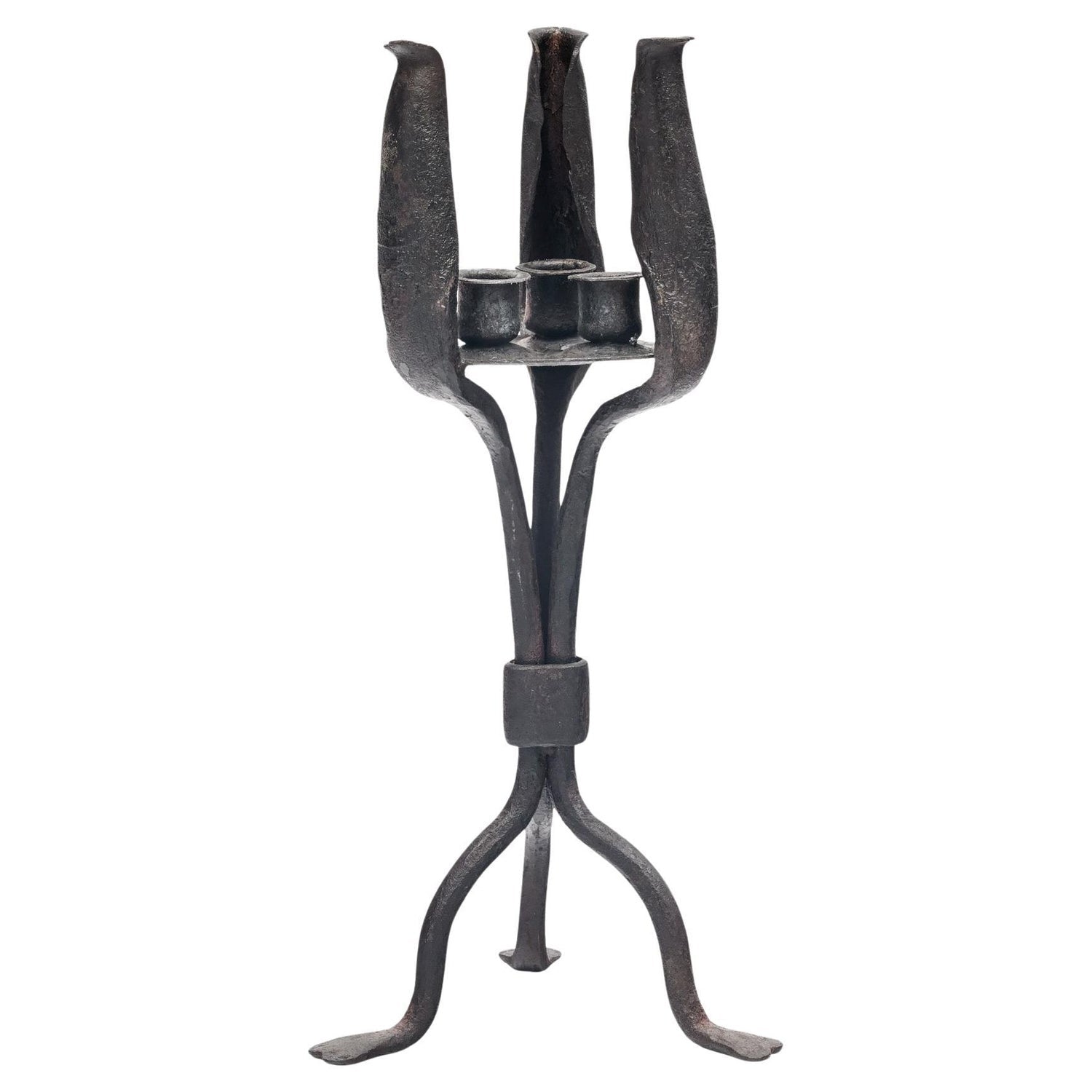 Brutalist Hand Forged Iron Sculpture Candelabra Candle Stick Israeli Art Palombo
