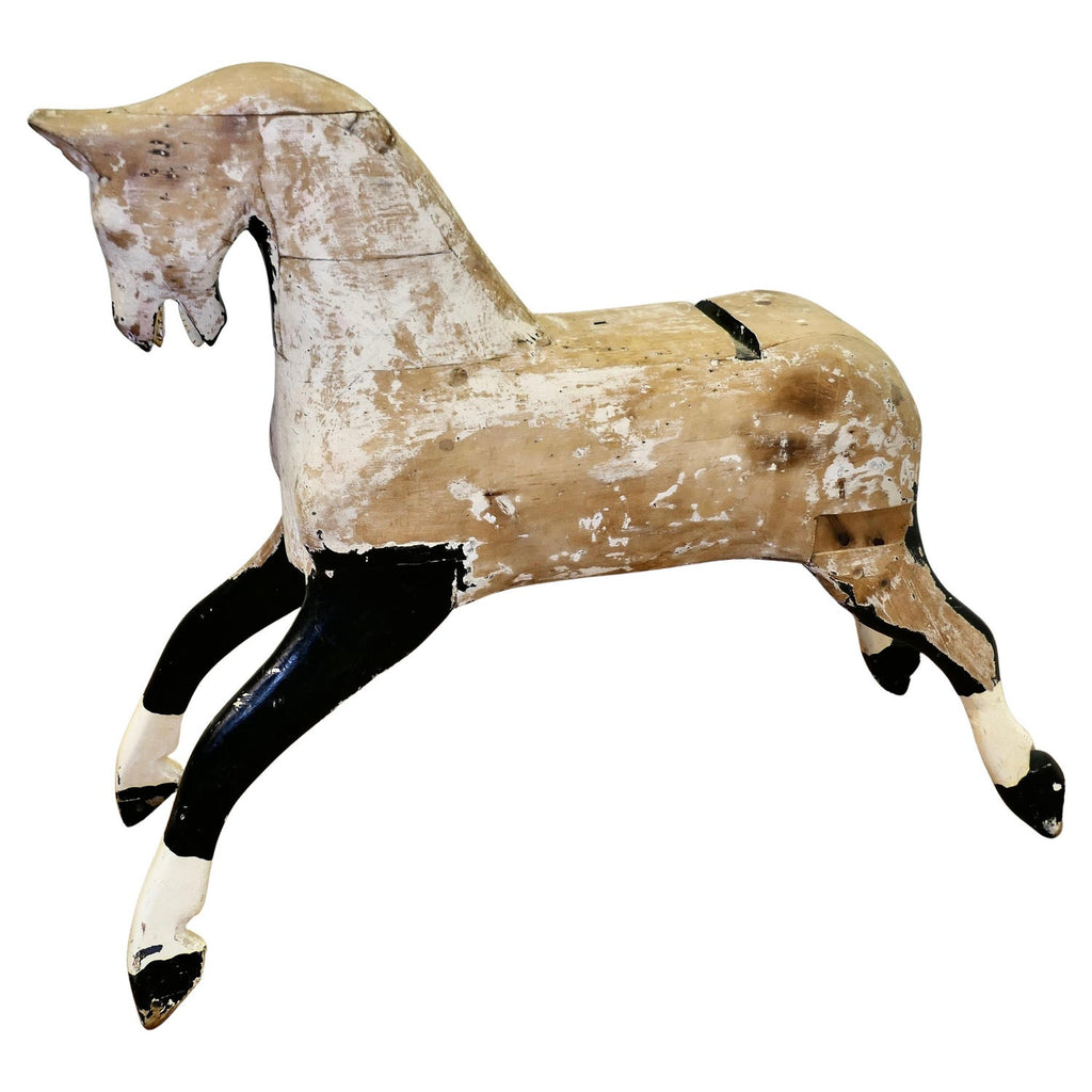 Vintage Huge German Folk Art Wood Sculpture Rocking Horse Erzgebirge Reiterlein