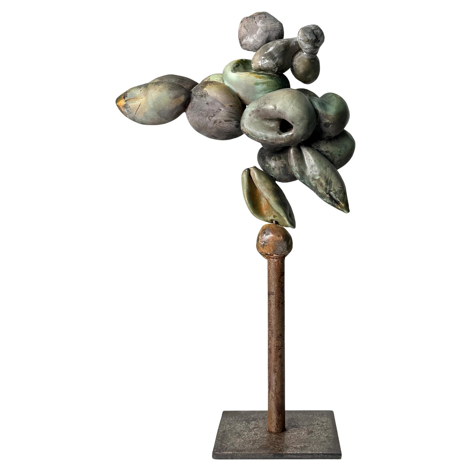 1970s French Brutalist Welded Steel and Raw Mineral Specimen Sculpture Signed