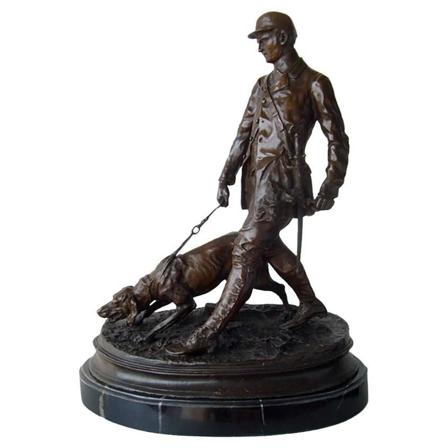 Polish Modernist Man Walking Dog Bronze Expressionist Art Sculpture