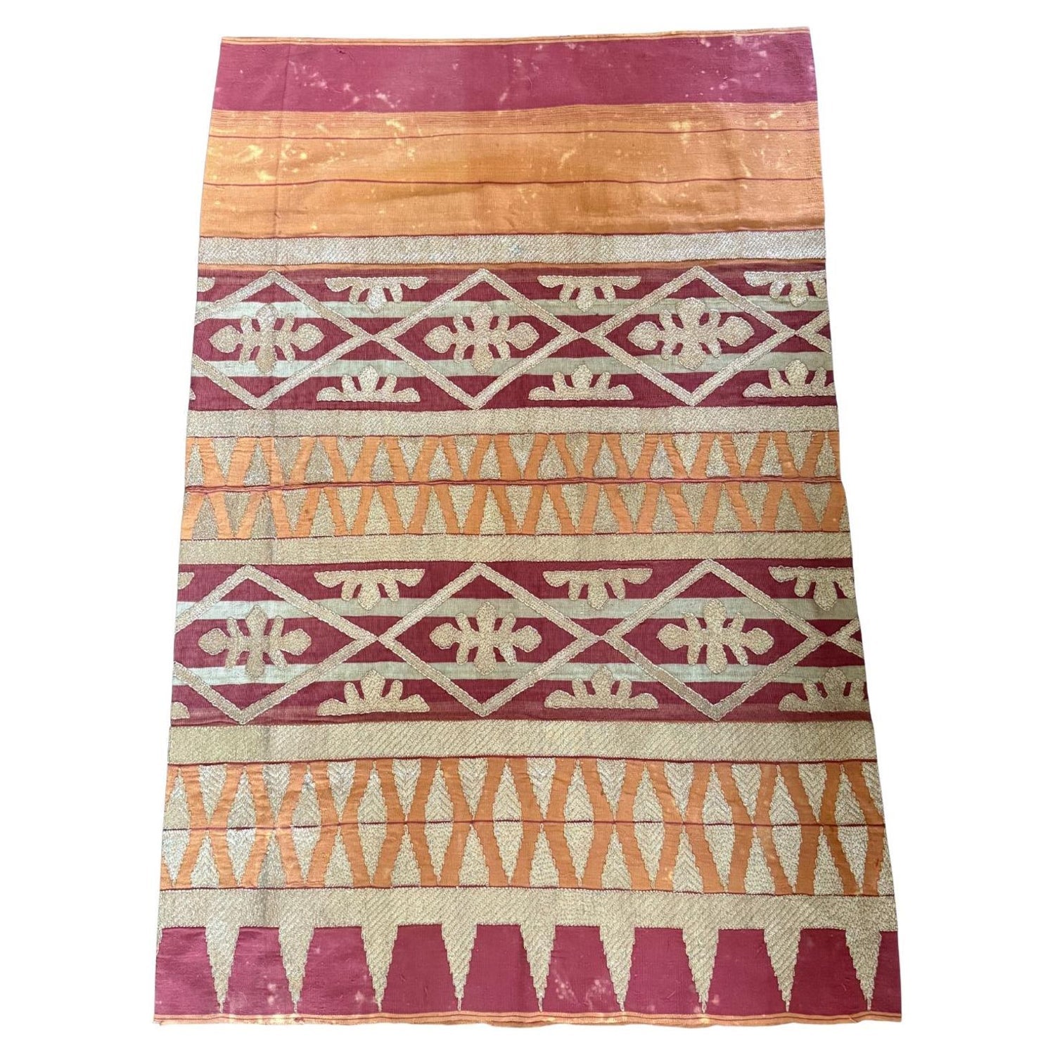 Rare Jewish Pre War Woven Gold Textile Embroidered Antique Judaica Tallit Atara