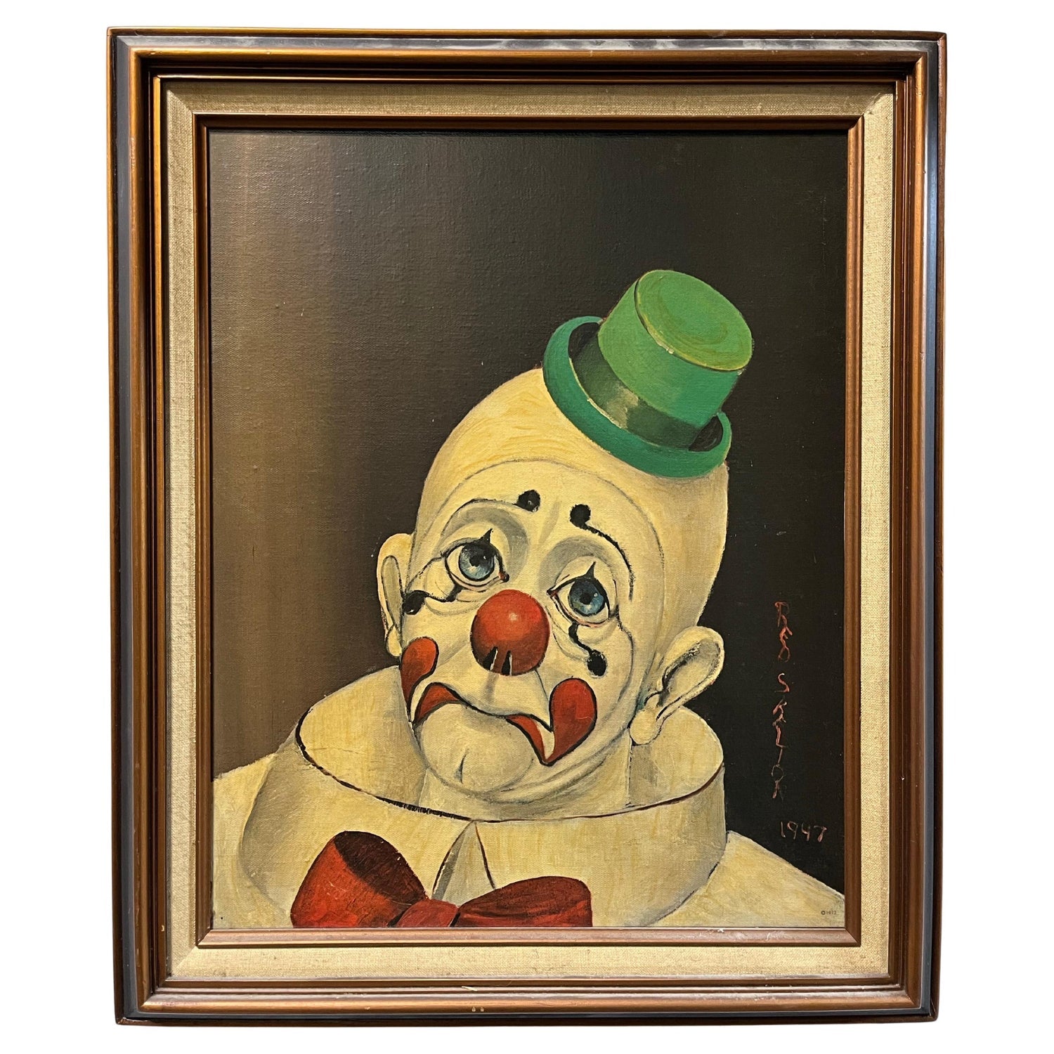 British Sad Clown Boy Oil Painting on Canvas Barry Leighton Jones Circus Scene