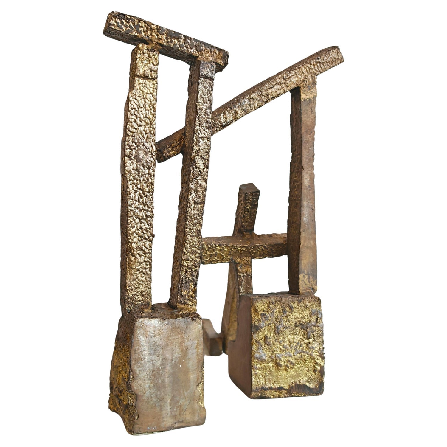 1970s French Brutalist Welded Steel and Raw Mineral Specimen Sculpture Signed