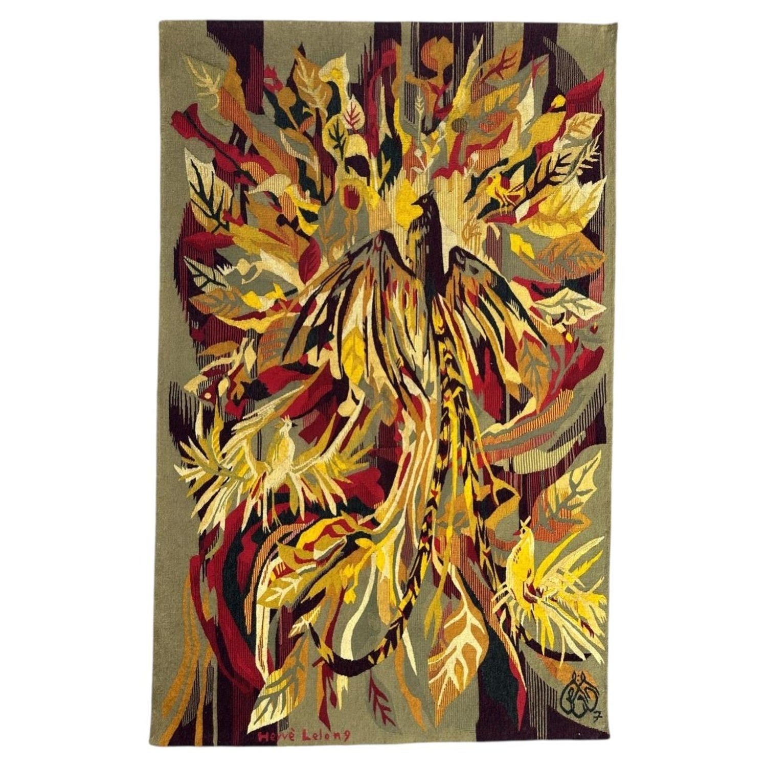 Art Deco French Modernist Handmade Aubusson Gobelin Tapestry Jean Picart Le Doux