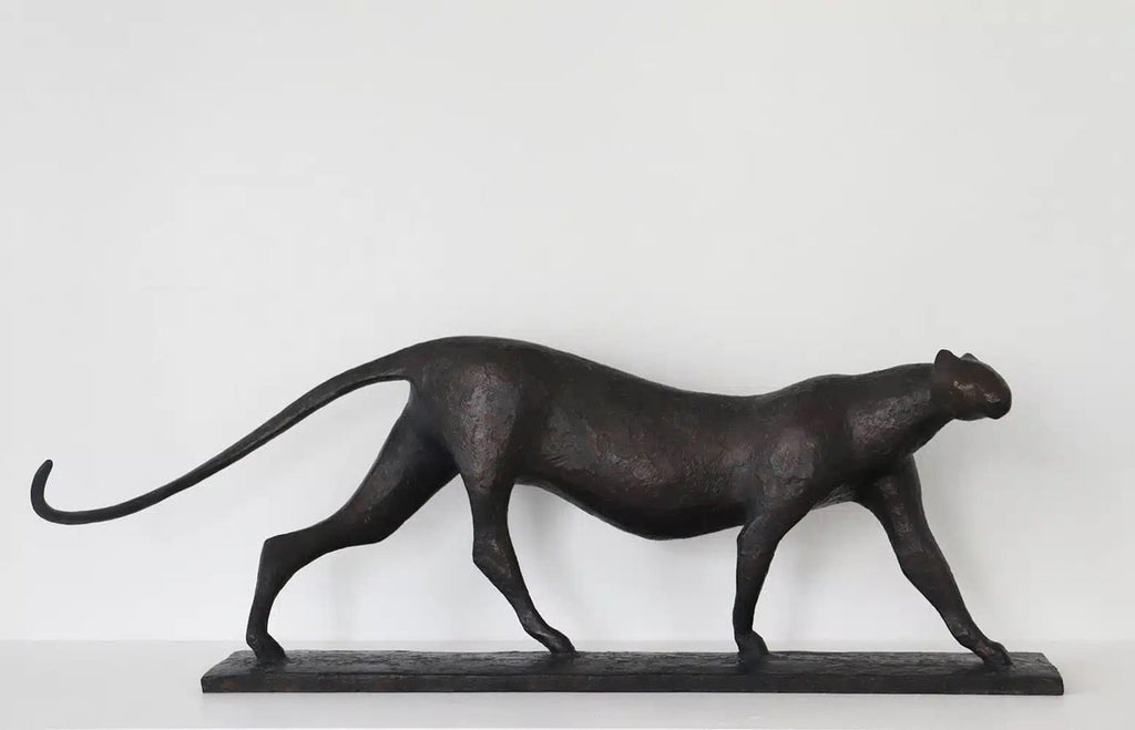 Polish Modernist Stretching CAT Bronze Expressionist Art Sculpture