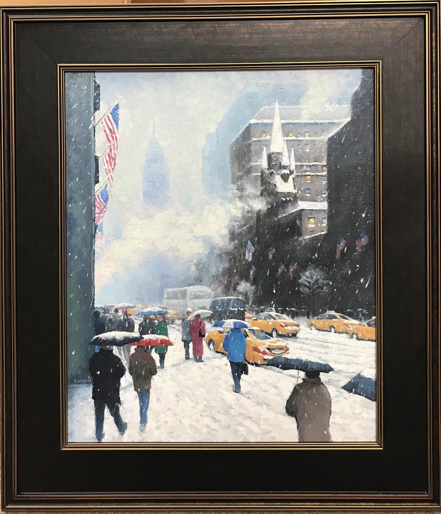 Large Oil Painting Central Park in Winter Robert Sarsony New York City in Snow